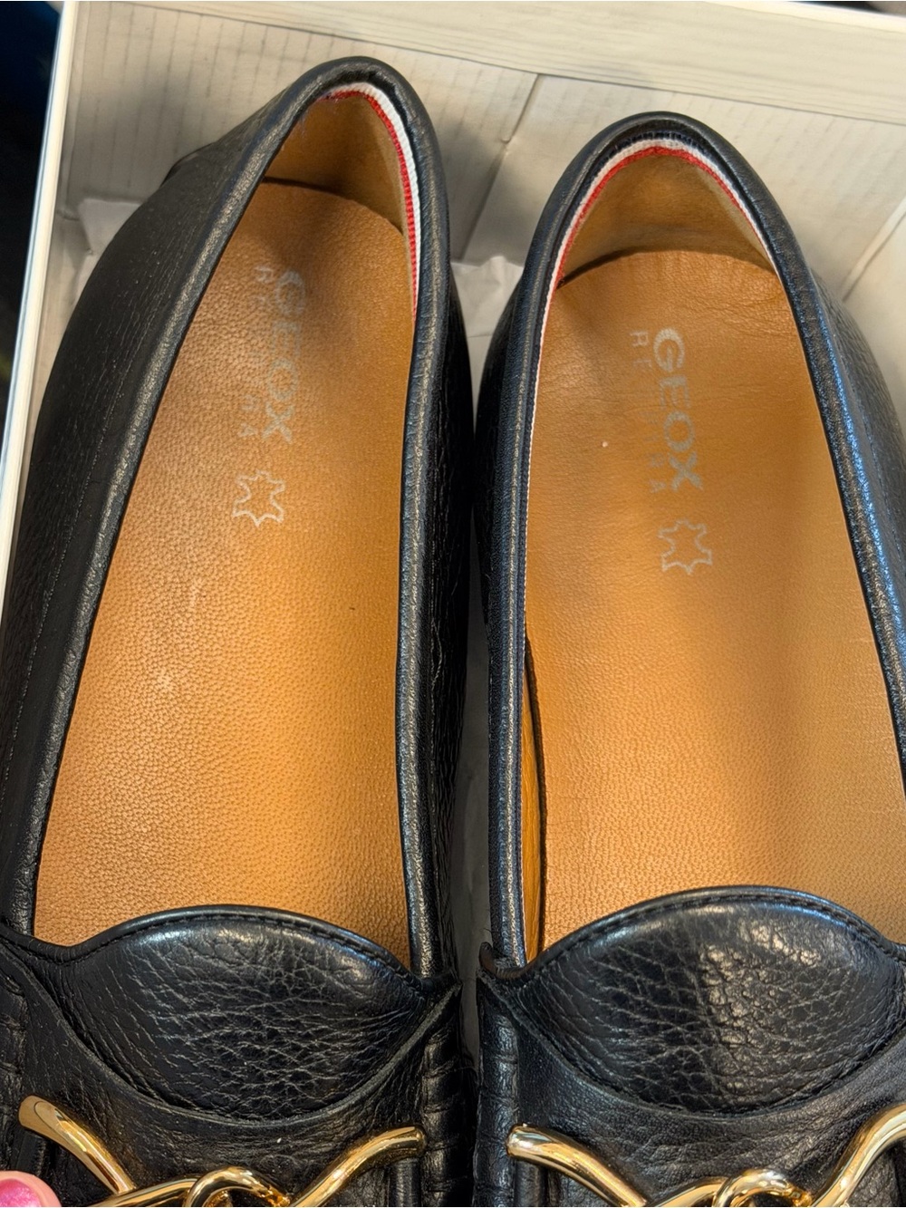 Geox Black Leather Loafers with Gold Accent - Picture 6 of 7